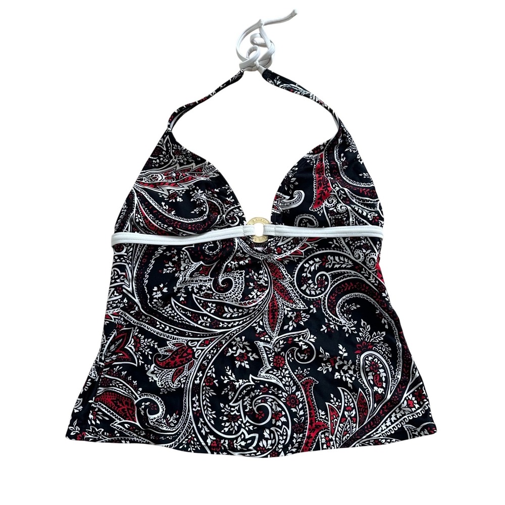 Lauren Ralph Lauren Paisley Halter Tankini Top Black Red White Size 6